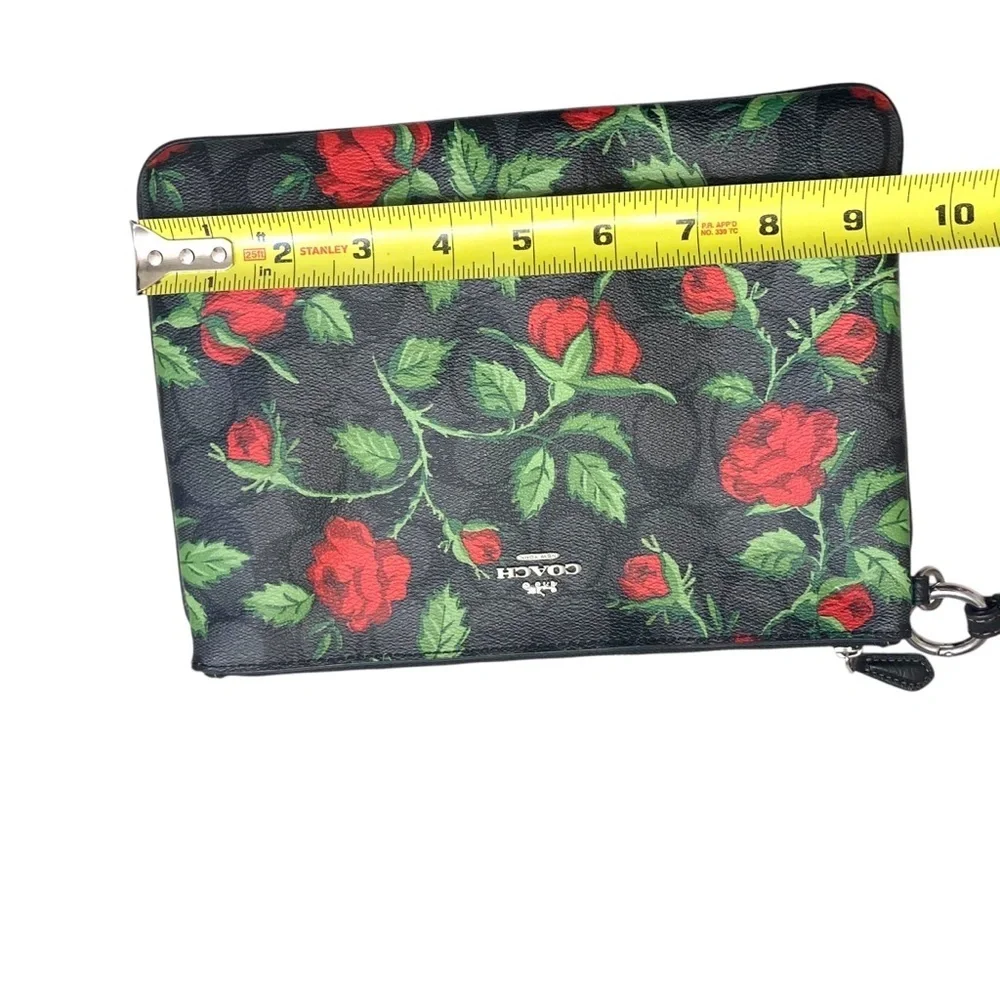 Coach large signature black gray red floral wristlet clutch bag